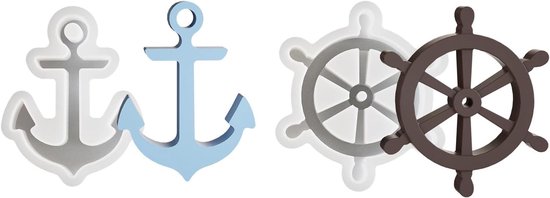 2 stuks maritieme siliconenvormen, gietvormen, epoxyhars, vormen, anker, roer, siliconen vorm voor epoxyhars, gips, beton, handwerk