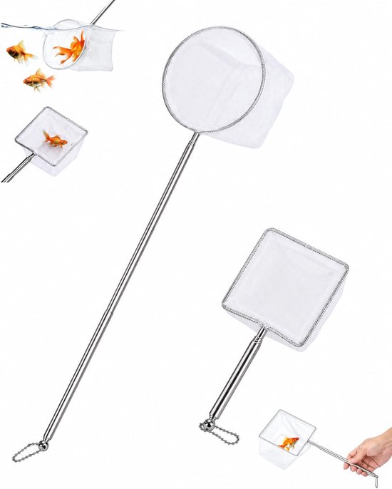 2 stuks mini-schepnet voor aquarium, visnet, 8/10 cm, telescopische handgreep, visnet, fijnmazig en onbreekbaar, voor stressvrij vangen en omzetten van garnalen en vissen, aquariumaccessoires