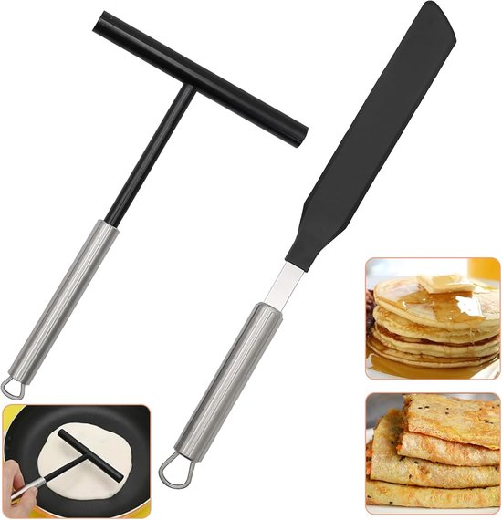 2 stuks nylon + roestvrij staal, pannenkoekendeegverdeler, pannenkoekenverdeler en spatel voor bakken, koken, pannenkoekenpan, vaatwasser, reiniging, keukenspatel, bakgereedschap