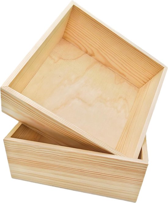 2 stuks onafgewerkte houten ambachtelijke opbergdozen, 20 x 20 x 8 cm vierkante houten doos, rustieke natuurlijke houten containerdoos voor thuislocatie decoratie