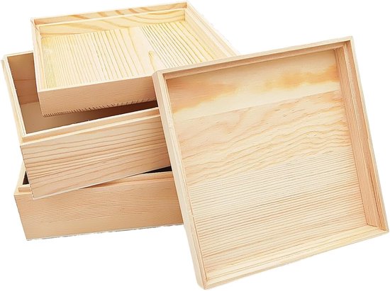 2 stuks onafgewerkte houten opbergdoos met bovendeksel, houten
