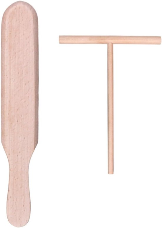 2 stuks pannenkoeken spatel, pannenkoekenrek, T-vormige pannenkoekenstaaf, pannenkoekenrek, houten spatel, van robuust en duurzaam beukenhout, doe-het-zelf