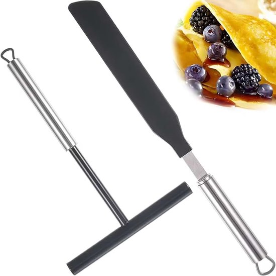 2 stuks pannenkoekenspatel en spatel roestvrij staal, pannenkoekenverdeler, T-vormige deegverdeler voor pannenkoeken, pannenkoeken, keukenbakgereedschap
