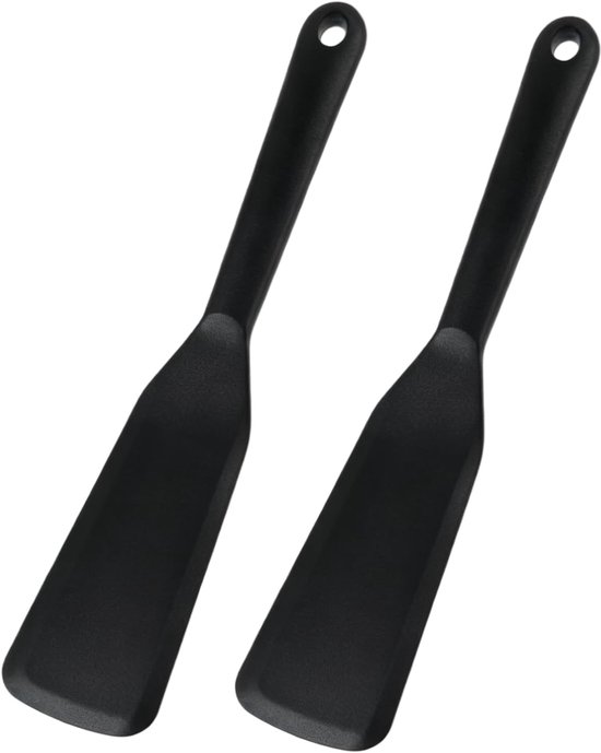 2 stuks pannenkoekenspatel, hittebestendig, siliconen, antiaanbaklaag, spatel, spatel, gebak en maryse, multifunctioneel, voor bakken en bakken, zwart, 25,4 cm
