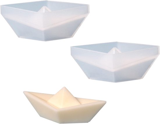 2 stuks papieren bootkaarsenvorm, doe-het-zelf druppels, wax, 3D-origami-boots-siliconen vorm, transparante zeepvorm, herbruikbare vorm voor zeep, kaarsen maken, knutseldecoratie, 30 x 86 mm