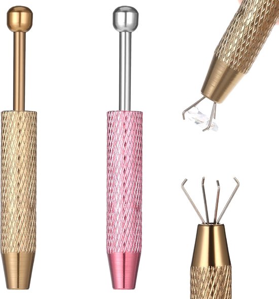 2 stuks piercing-kogelopdraaier, roestvrij stalen piercing tang voor ballen 4 klauwen edelstenen catcher sieraden opnametool voor pick-up piercing bal elektronische componenten chip (roze, bruin)