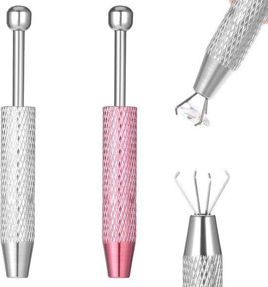 2 stuks piercing kogelopdraaier, roestvrij stalen piercing tang voor ballen met 4 klauwen sieraden opnemgereedschap voor pick-up piercing bal elektronische componenten chip (roze, zilver)
