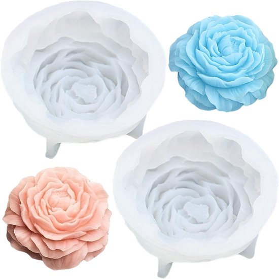2 stuks pioenroos, bloemen, kaarsvorm, siliconen, kaarsen, siliconen vormen, kaarsvormen, 3D doe-het-zelf gietvormen, kaarsen, gietvormen, voor doe-het-zelf kaarsen en zeep