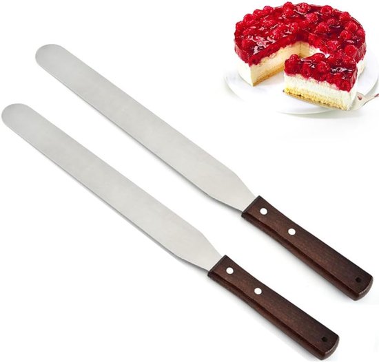 2 stuks rechte ijsspatel, 30 cm rechte spatel, roestvrij staal met houten handvat, taartdecoratiegereedschap voor beglazing en gladmaken, essentieel bakken