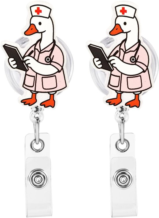 2 Stuks Retractable Badge Reel met Acryl Dumb Goose Design voor Ziekenhuispersoneel en Verpleegkundigen - ID Kaarthouder Decoratie voor Pediatrie en Medische Professionelen