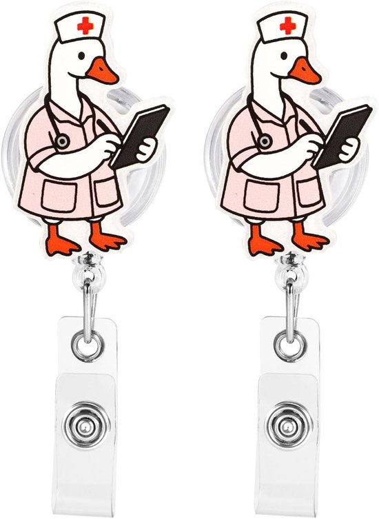 2 Stuks Retractable Badge Reel met Acryl Dumb Goose Design voor Zorgpersoneel en ID Kaart Houder Decoratie van Merkloos