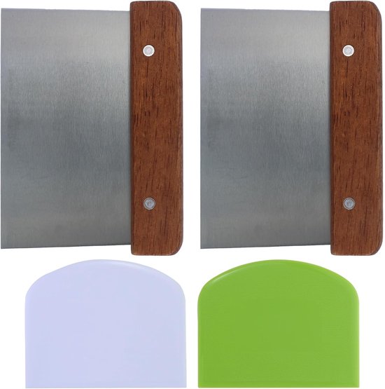 2 stuks, roestvrij staal, 15 cm, voedselveilige deegsnijder, premium bankschraper, deegschraper met houten handvat voor cake, pizza, brood, nougat