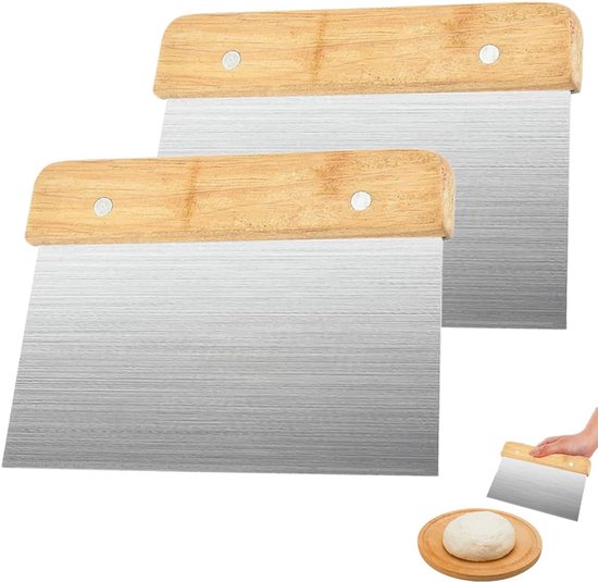 2 Stuks Roestvrij Staal Deegschraper met Houten Handvat, 15×11cm Pastry Cutter, Professionele Deegkaart, Keukenschraper, Voedselveilige Deegsnijder, Keukenspatel, Gebakschraper voor Pizza Brood Cake