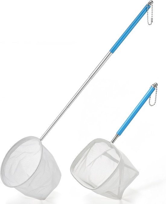 2 stuks schepnet aquarium, klein aquariumschepnet, fijne zeef, visnet met uittrekbare metalen handgreep, garnalen, vangnet, klein aquariumschepnet voor vissen, garnalen en voor het reinigen van