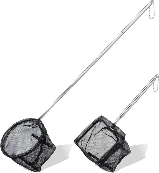 2 stuks schepnet voor aquaria, klein, visnet, schepnet klein met uittrekbare roestvrijstalen handgreep, vistanknet voor aquaria, kleine vijvers van kleine vissen en garnalen, 8 cm/