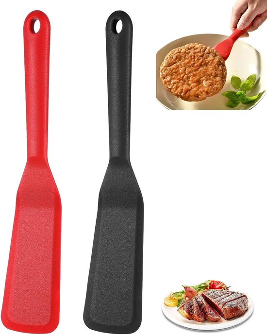 2 stuks Silicone spatel Set, Hittebestendige BPA-vrije keukenspatel voor pannenkoeken Eier Fish Pizza, Flexibele antistraf pannenwender uit siliconen, Niet krabbende grillspatel und Kochspatel