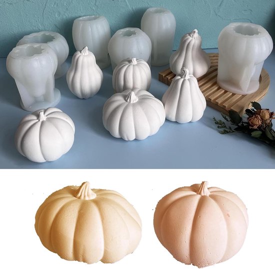 2 stuks siliconen gietvormen, pompoen, 3D-siliconen vorm, pompoen, gietvormen, siliconen, herfst, pompoen, gipsvorm om te gieten, siliconen gietvorm, siliconen herfst, voor kaarsen, gips, sojawas (A)