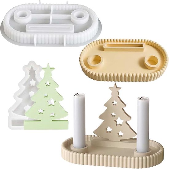 2 stuks siliconen gietvormen voor Kerstmis, gietvormen, siliconen kaarsenhouder en dennenboom, doe-het-zelf siliconen gietvorm, lente voor gips, epoxyharsvormen, kerstdecoratie
