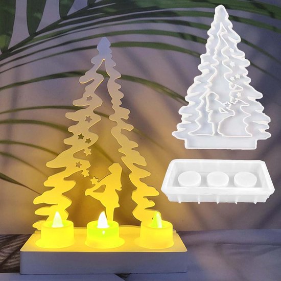 2 stuks siliconen gietvormen voor Kerstmis, siliconen vorm voor meisjes, gietvorm, dennenboom, gipsvormen voor het gieten van Kerstmis, siliconen gietvorm, dennenboom, kaarshouder, kerstboom