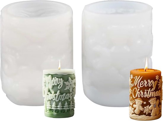 2 stuks siliconen kaarsvorm voor Kerstmis, kaarsgietvormen voor Kerstmis kaarsvormen om te gieten, siliconen Kerstmis sneeuwman kaarsvormen, kerstboom kaarsvormen, DIY siliconenvorm voor Kerstmis