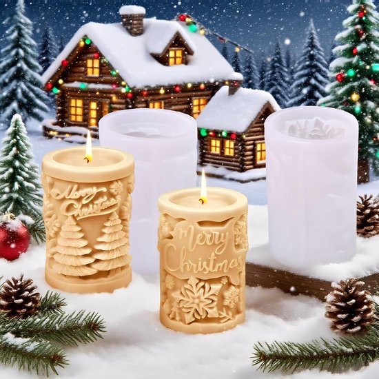 2 stuks siliconen kerstboom kaarsvormen, siliconen sneeuwvlok kaarsvorm, 3D kaarsgietvorm, doe-het-zelf voor het maken van kaarsen, aromastenen, kersthandwerk, ornamenten