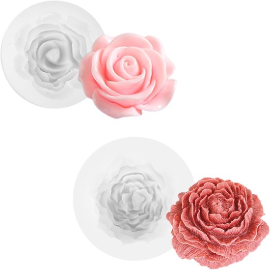 2 stuks siliconen mal bloemenbal siliconen dwerg rozen + pioenroos siliconen mallen gietvormen bloem kaarsen vormen voor het gieten van bloemen 3D (pioenroos + roos)