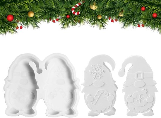 2 stuks siliconen mal kabouter, gietvormen, siliconen kerstman, kaarsvormen om te gieten, siliconen vorm, epoxyhars, siliconen vormen om te gieten, gietvormen siliconen Kerstmis, gietvorm