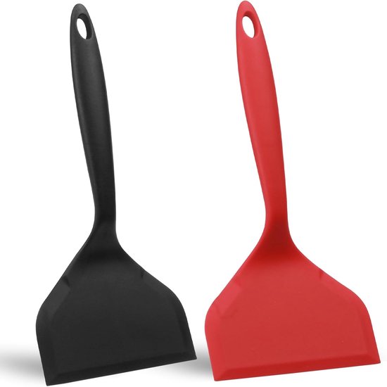 2 stuks siliconen spatel, 25,5 x 12 cm Spatel Silicone, antiaanbaklaag siliconen spatel, hittebestendige siliconen pankeerder voor koken en Tamagoyaki bakken pannenkoeken eieren pizza burger (rood
