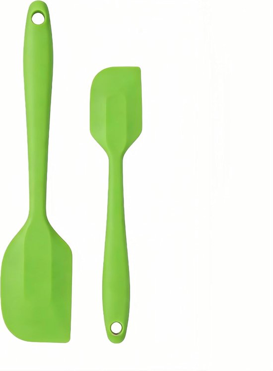 2 Stuks Siliconen Spatel, Hittebestendige 230 °C, Eendelige, Naadloze Antiaanbakrubberen Schraper, Voor Koken, Bakken en Mixen (Groen)