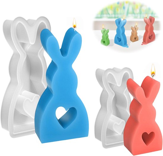 2 stuks siliconen vorm, 3D paashaas, siliconen vormen, gietvormen, Pasen, konijn, kaarsen, gietvormen, siliconen gietvorm, Pasen, hazenvorm, doe-het-zelf voor gips, sojawas, kaarsen, handwerk