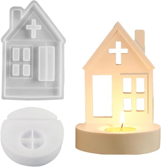 2 stuks siliconen vormen gietvormen, huis siliconen vorm kandelaar, siliconen vorm huispak, gietvormen siliconen Pasen, siliconen vorm huizen, gietvorm boom, kaarsen vormen siliconen, wit, CM