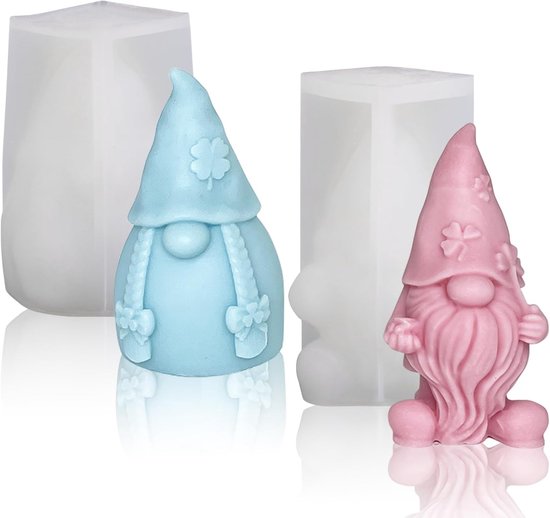 2 stuks siliconen vormen gietvormen Kerstmis, siliconen vorm kaars kerstman, kabouter epoxyhars vormen Kerstmis kaarsen vormen om te gieten voor doe-het-zelf kerstversiering decoratie