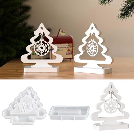 2 stuks siliconen vormen gietvormen Kerstmis WISIRENT, siliconen vorm dennenboom gietvorm sneeuwvlok kersthanger gietvorm, 3D siliconen vormen gietvormen Kerstmis met sokkel voor Kerstmis