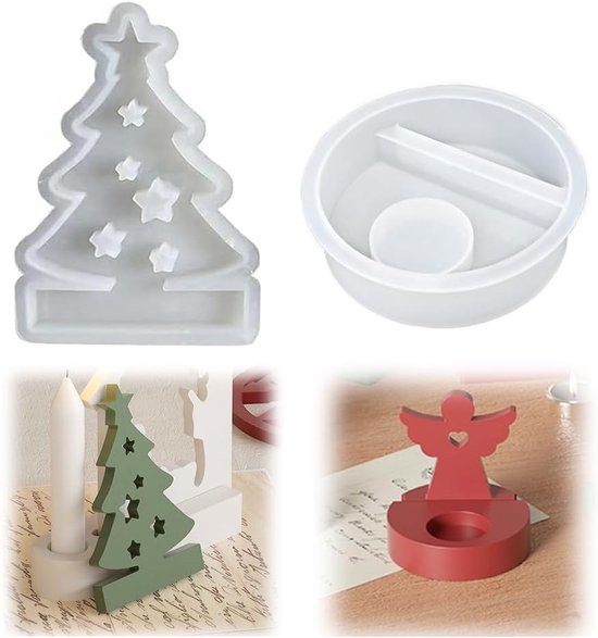 2 stuks siliconen vormen Kerstmis, siliconen vormen gietvormen kaarsenhouder, kerstboom theelichthouder kaarsvormen, siliconen vormen gietvormen Kerstmis, doe-het-zelf combinatie siliconen vorm
