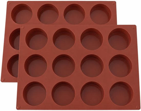 2 stuks siliconen vormen siliconen vorm ronde siliconen vormen rond 12 holtes siliconen mal siliconen bakvorm cirkel baksteenrood 17,5 x 21 cm antiaanbaklaag