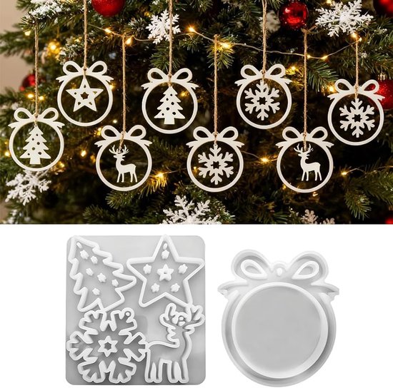 2 stuks siliconen vormen voor hars epoxy handwerk - doe-het-zelf kerstboom, sneeuwvlok, rendier, ster & strik hanger, sleutelhanger maken