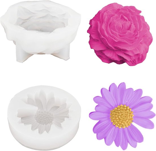 2 stuks siliconen vormen voor het gieten van bloemen, kaarsen, gietvormen, pioenroos, zeepvorm, kaarsvorm, siliconen rozen, gietvorm voor kaarsen, zeep, gips, handwerk