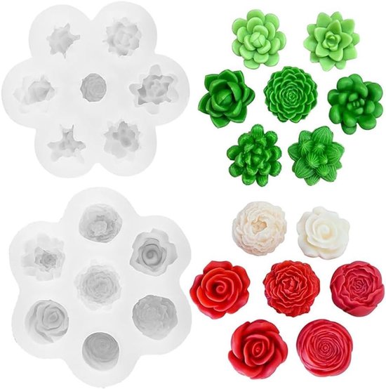 2 stuks siliconen vormen voor kaarsen, siliconen vorm, 3D, rozenvorm, kaarsvorm, bloemenvorm, dessertdecoratie voor cake, chocolade, 2 stuks