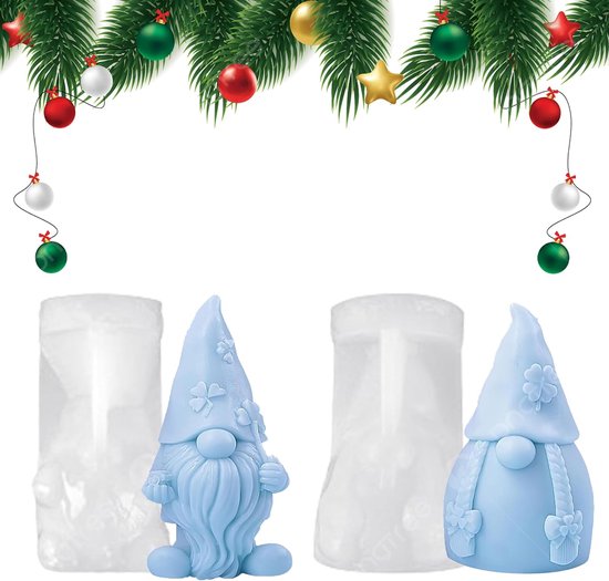 2 stuks siliconen vormen voor kerstman, gietvormen, 3D-kaarsen, Kerstmis, siliconen vorm, kerstman, siliconen kaarsvorm, kabouter, siliconen vormen voor doe-het-zelf zeep, was, kaarsen,
