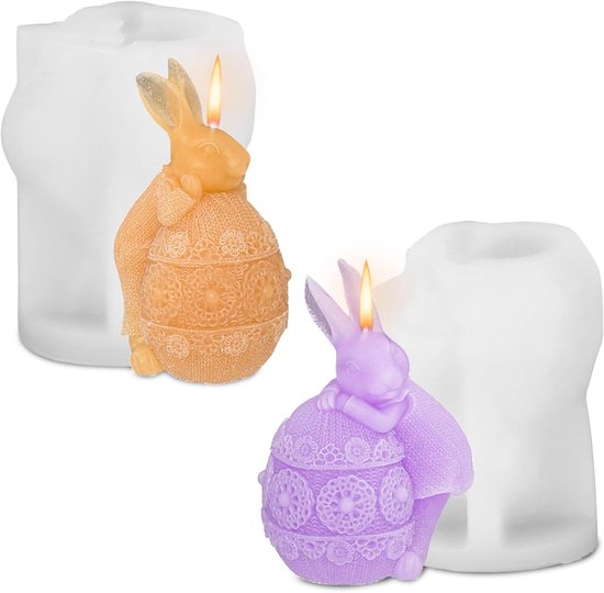 2 stuks siliconen vormen voor Pasen, 3D paashaas, siliconen vorm, kaarsenhouder, Pasen konijn siliconen vormen, gietvormen, paashaas voor Pasen en feestdecoratie