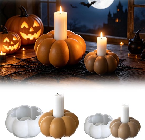 2 stuks siliconen vormen voor pompoen, pompoen, kaarsen, siliconen vormen voor het gieten van kaarsen, vormen in Halloween-vorm