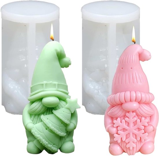 2 stuks siliconenvorm Kerstmis Wichtel siliconenvormen gietvormen Kerstmis kaarsen siliconenvormen kerstman 3D kaarsvorm om te gieten siliconen gietvorm Wichtel gietvormen voor kerstdecoratie