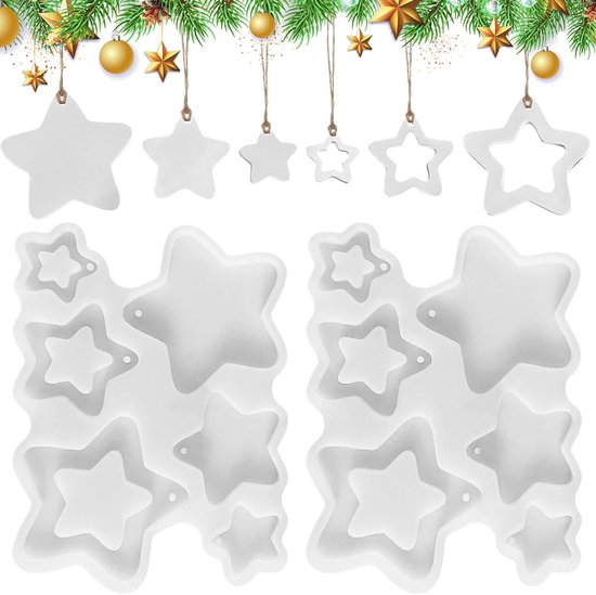 2 stuks stervormige siliconen vormen voor Kerstmis, siliconen vormen, gietvormen, sterren, mini-sterhanger, gietvorm, doe-het-zelf kerstdecoratie, voor Kerstmis, Pasen, bruiloften en