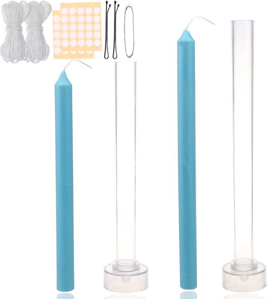2 stuks taps toelopende kaarsvormen - pijler kaarsvormen - perfect voor het maken van noodkaarsen, gong kaarsen, tafelkaarsen - inclusief 60 ft lonten, 50 stickers, 1 stuk draad en 2