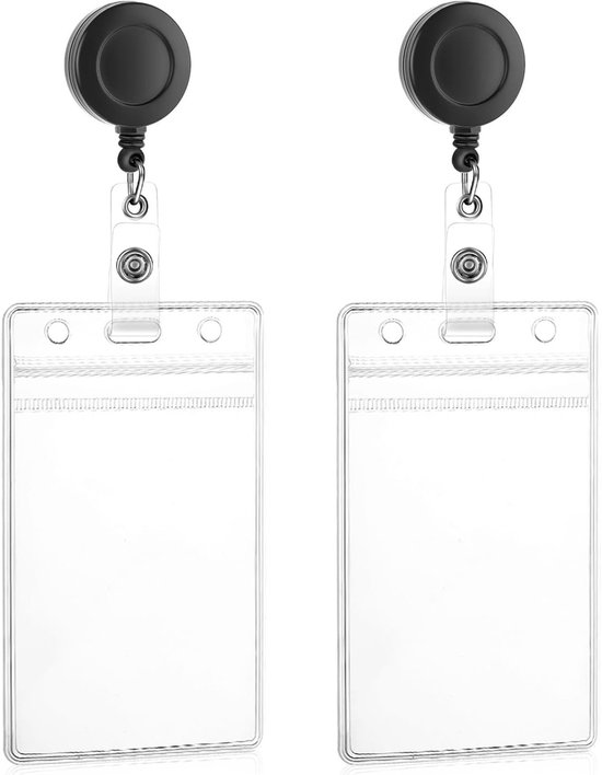 2 Stuks Transparante Badgehouder met Retractable Badge Reel, Verticaal ID Kaarthouder voor Zorgverleners, Onderwijs en Bedrijfspresentaties
