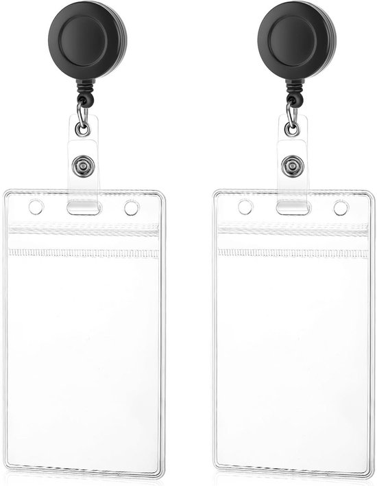 2 Stuks Transparante Badgehouder met Retractable Badge Reel, Verticale ID Kaart Houder, Zachte Plastic Kaartbeschermer voor Zorgverleners, Onderwijs en Evenementen van Merkloos