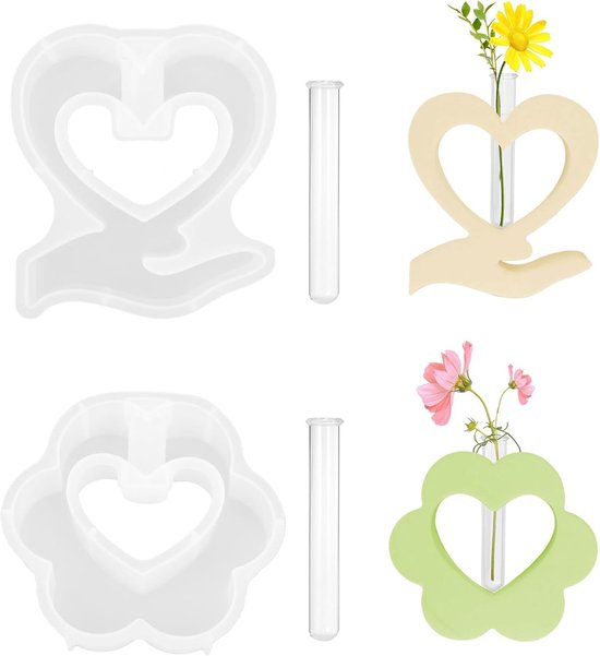 2 stuks vaas siliconen mal met 2 acryl reageerbuisjes, DIY vazen hars mallen, vaas gietmallen, bloemen vaas siliconen mallen voor DIY ambachtelijke decoratie