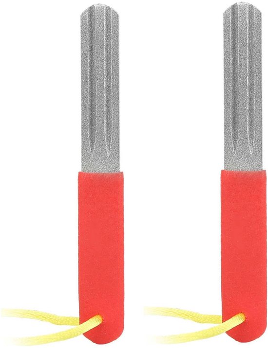 2 stuks vishaakvijl - Draagbare visslijper - Draagbaar slijpgereedschap - Haak slijpsteen - Met handvat - Dubbelzijdig fijn en medium korrel - Slijtvast - Rood - 10 cm - Geschikt voor zout- en zoetwater ijsvissen（400 korrel/180 korrel） van Merkloos
