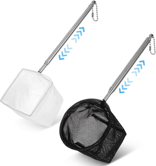 2 stuks visnet aquarium, aquariumnet met uitschuifbaar lang handvat, visnet voor aquarium, fijnmazig kleine visnetten voor garnalen en betta's, aquariumaccessoires (zwart wit)