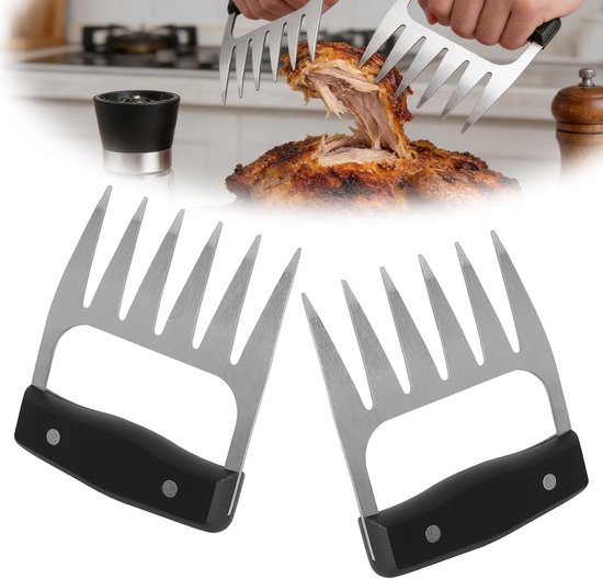 2 stuks vleesklauwen Pulled Pork, Pulled Pork klauwen, Pulled Pork-vorken roestvrij staal, Pulled Pork klauwen vorken grillaccessoires mannen cadeau Eat Claws voor het plukken en fixeren van vlees